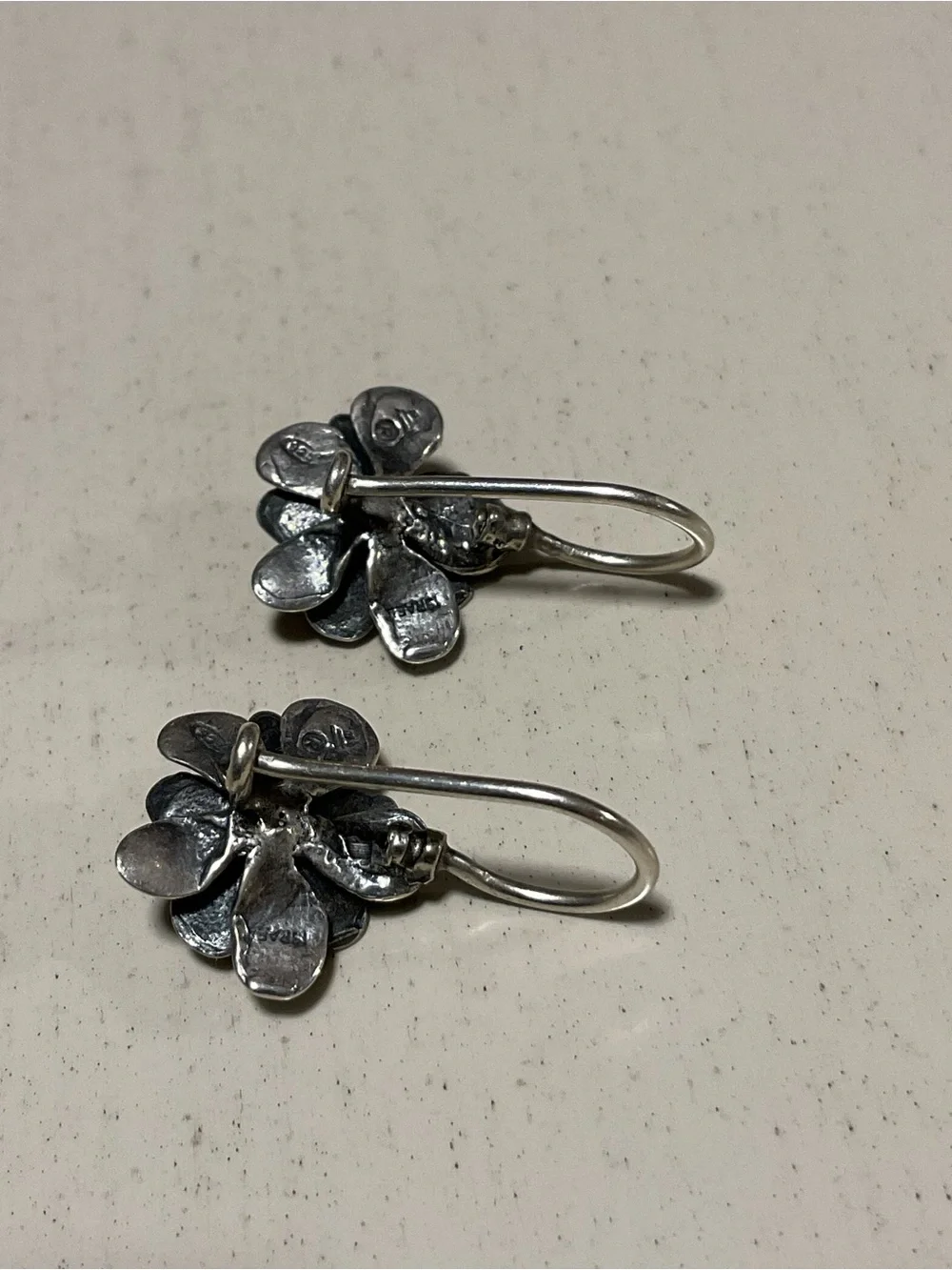 Silpada Silver Floral Earrings with White Pearl Centers